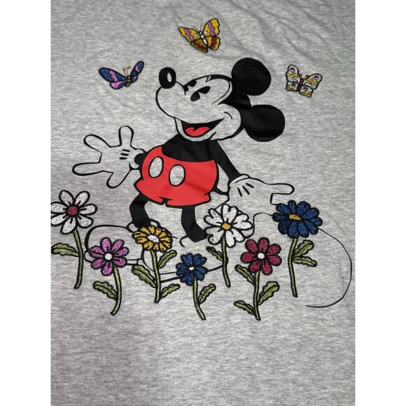Women's Disney Mickey Mouse With Embroidered Flowers/Butterflies T-Shirt Large - Picture 2 of 8
